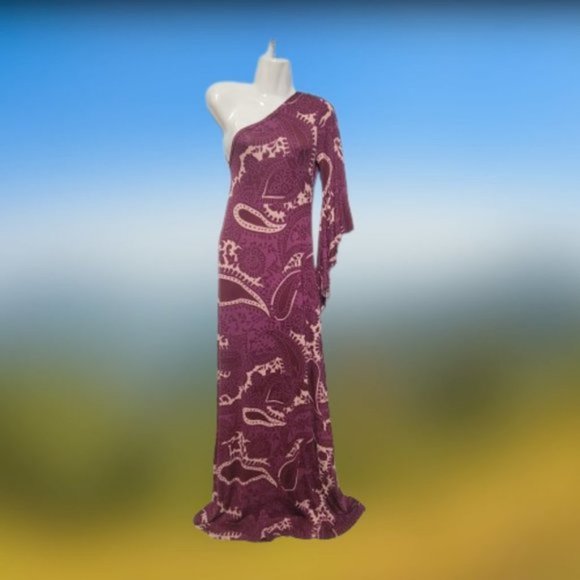 Purple Maxi Dress One Shoulder Figure Hugging Long Dress- Size S/M - Picture 3 of 7
